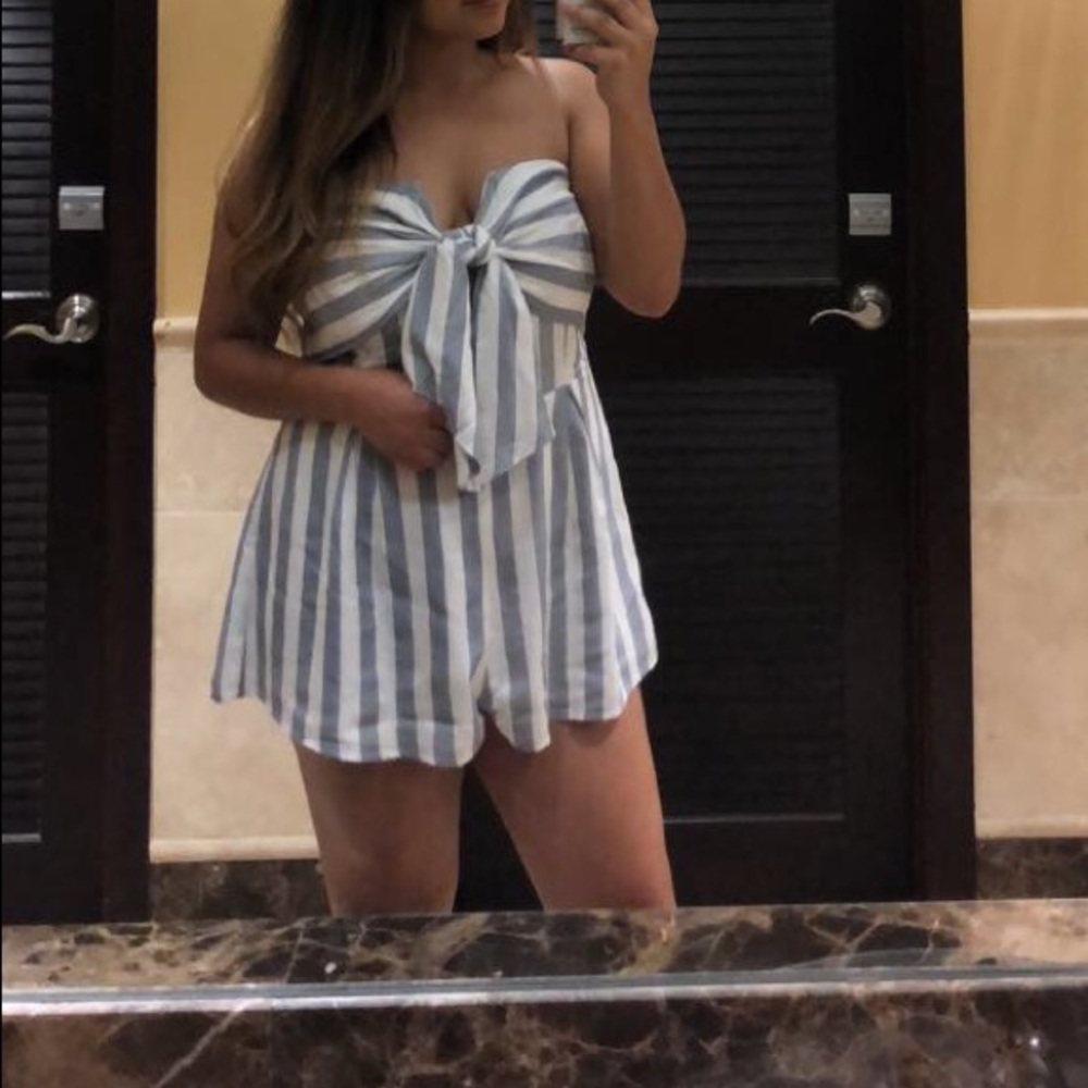 Blue & White striped romper